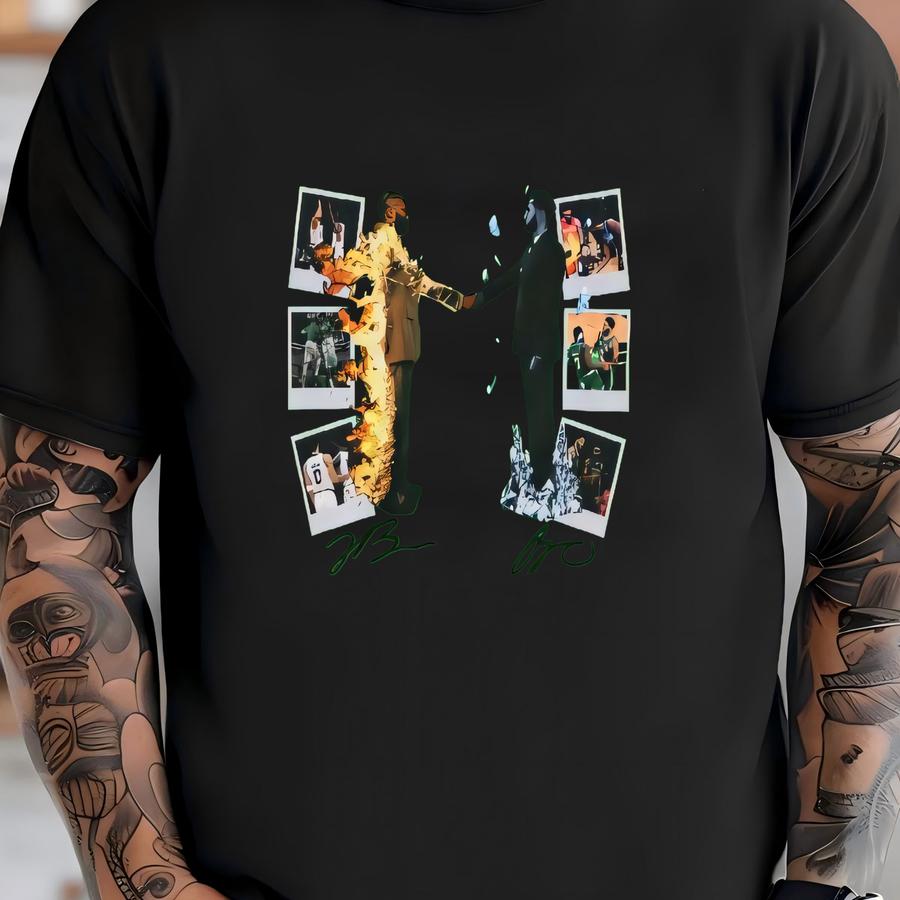 Youth Hoodie Jayson Tatum And Jaylen Brown Fire Ice Vintage Style Tee Kids Sizes T-shirt