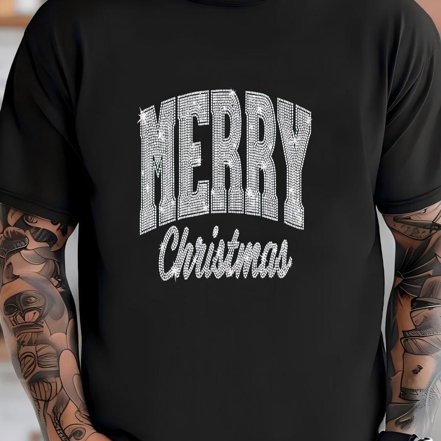 Sparkly Merry Christmas Sweatshirt, Christmas Bling Hoodie, Sparkly Christmas Sweater, Bling Christmas Gifts, Rhinestone Holiday Sweater T-shirt