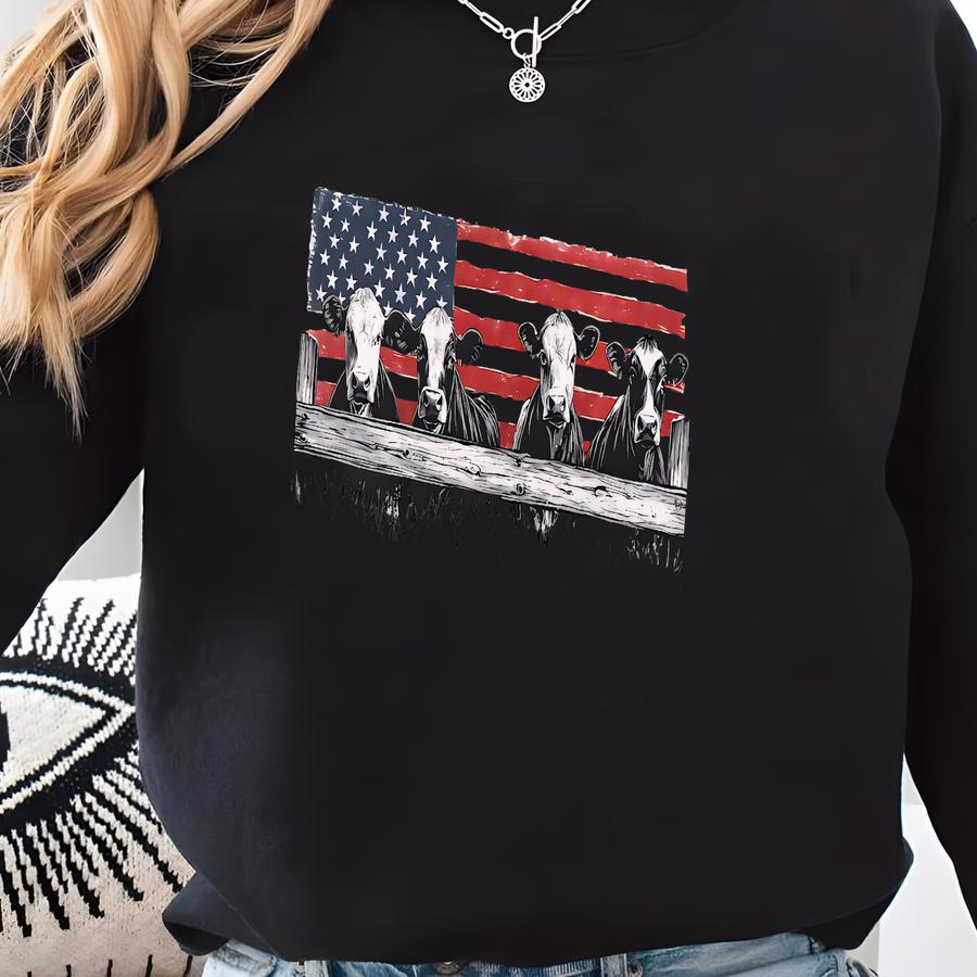 Western Shirt, Cows Shirt, , Cow Lover Shirt, Funny Cow Shirt, Farm Lover Shirts, Farm Animal Shirt, American Flag Sweatshirt