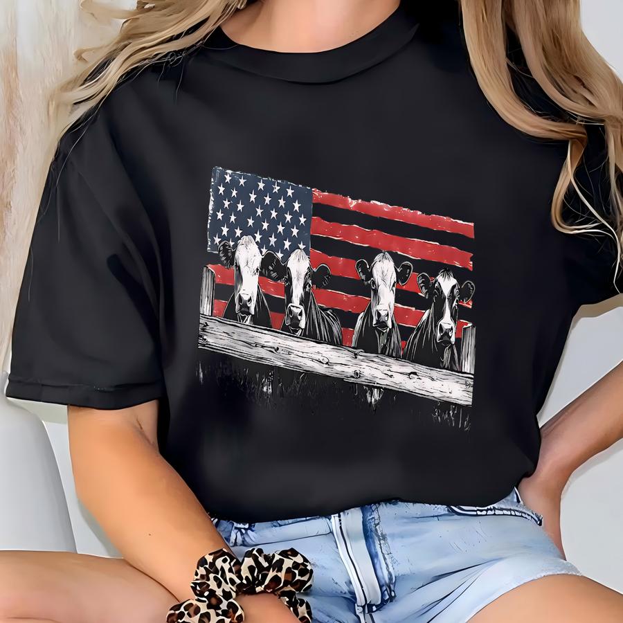Western Shirt, Cows Shirt, , Cow Lover Shirt, Funny Cow Shirt, Farm Lover Shirts, Farm Animal Shirt, American Flag T-shirt