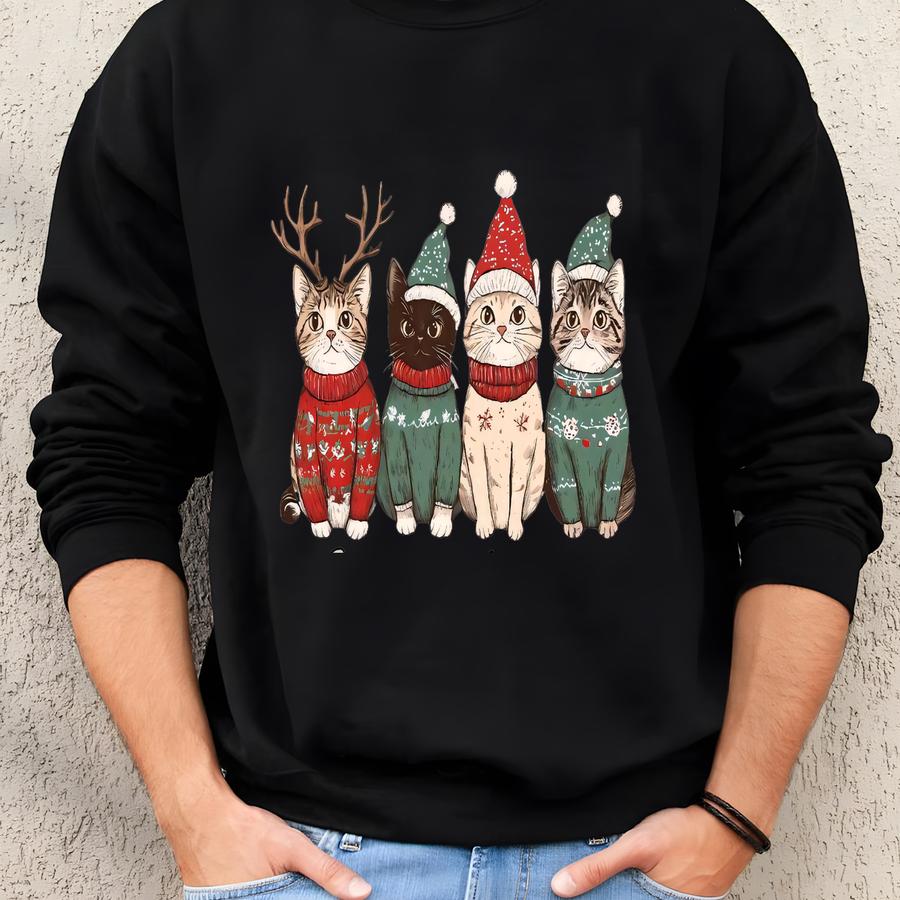 Meowy Christmas Shirt, Cat Christmas Sweatshirt, Cat Lover Xmas T-shirt, Christmas Cat Mom Sweater, Catmas Gift For New Year, Xmas Crewneck Sweatshirt