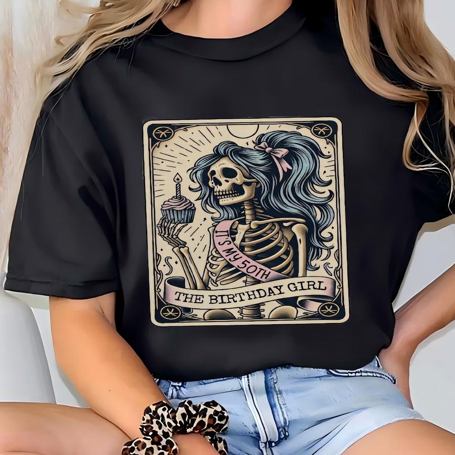 50th Birthday Gift For Her, ® 50th Birthday Tarot Card Hoodie, Funny Skeleton Birthday Celebration Tee, 50th B-day Gift T-shirt