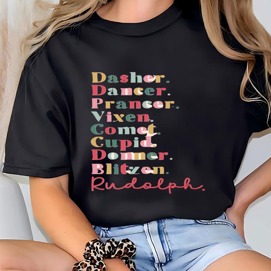 Reindeer Kids Christmas Shirt, Dasher Dancer Prancer Christmas Tee For Toddlers, Reindeer Shirt For Girls, Retro Reindeer Holiday Hoodie T-shirt