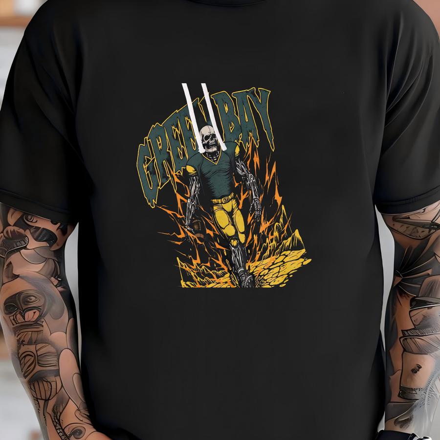 Green Bay Football Hoodie - Graphic Hoodie - Skeleton Shirt - - Gift Hoodie - Bootleg - Vintage - Skeleton Football -  T-shirt