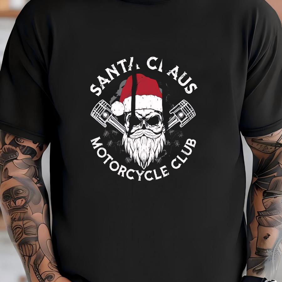 Santa Claus Motorcycle Club Piston Skull Motorcycle Pullover Hoodie T-shirt