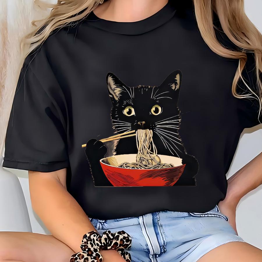 Noodle Cat Apron, Cat Lover Apron, Black Cat Apron, Ramen Cat Apron, Black Cat Noodle Apron, Baking Apron, Kitchen Apron,baking Gift For Mom T-shirt