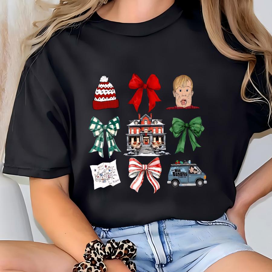 Coquette Bow Home Alone Christmas Sweatshirt, Christmas 90’s Comedy Movie Sweatshirt, Home Alone Fan Sweatshirt, Home Alone Sweatshirt T-shirt