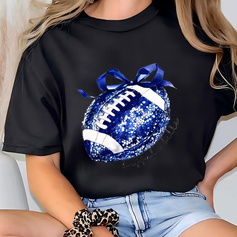 Bills Faux Sequins Coquette Football Sweatshirt Or Tshirt! Buffalo Football T-shirt