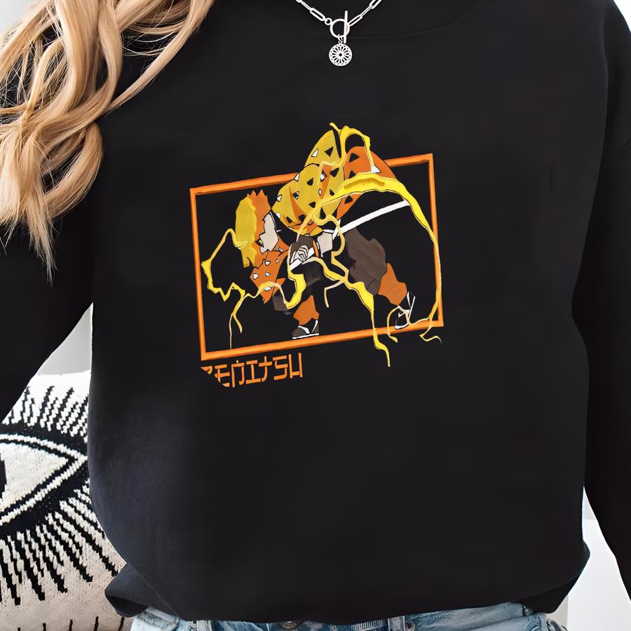 Anime Sweatshirt, Demon Killer-inspired Hoodie, Thunder Breathing Sweater, Nichirin Blade Design, Perfect Gifts For Anime Lovers Sweatshirt