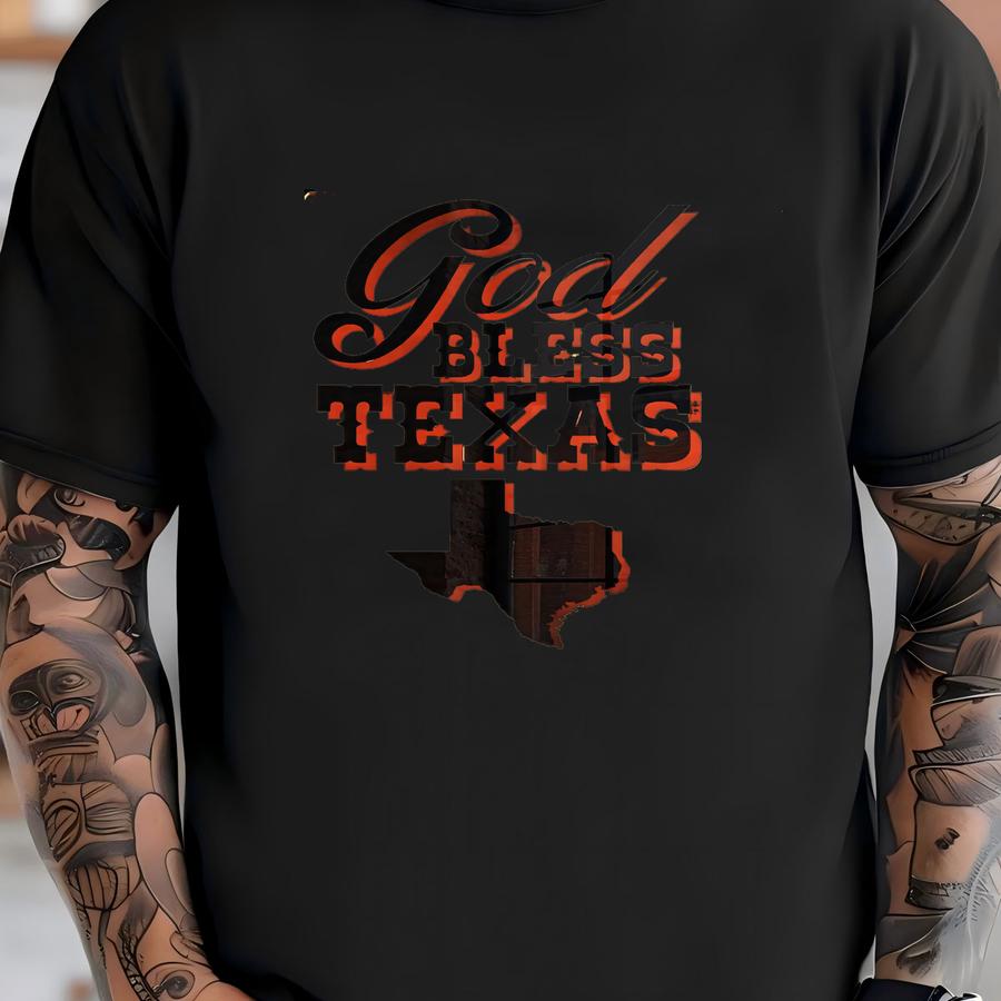 God Bless Texas Wall Art Print, Retro Texas Decor, Texas Poster, Texas Home Aesthetic, Vintage Texas Sign Art, Rustic Texas Home Decoration T-shirt
