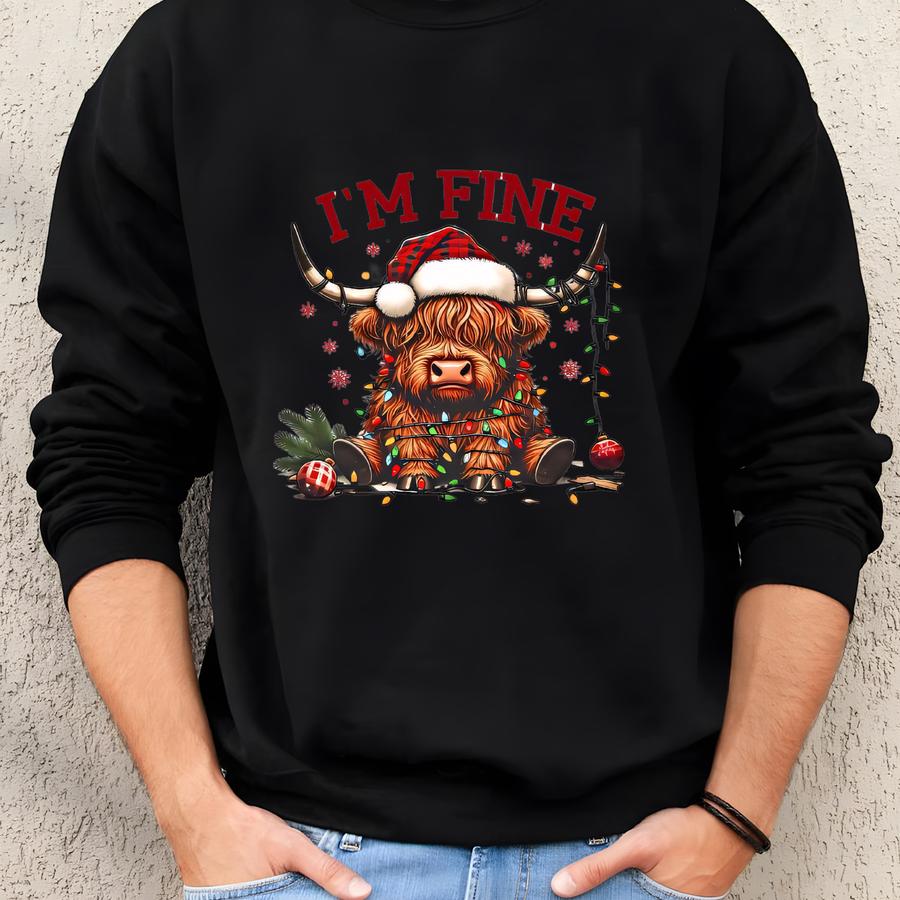 Funny Highland Cow Christmas Lights Hoodie, Festive Gift Sweatshirt
