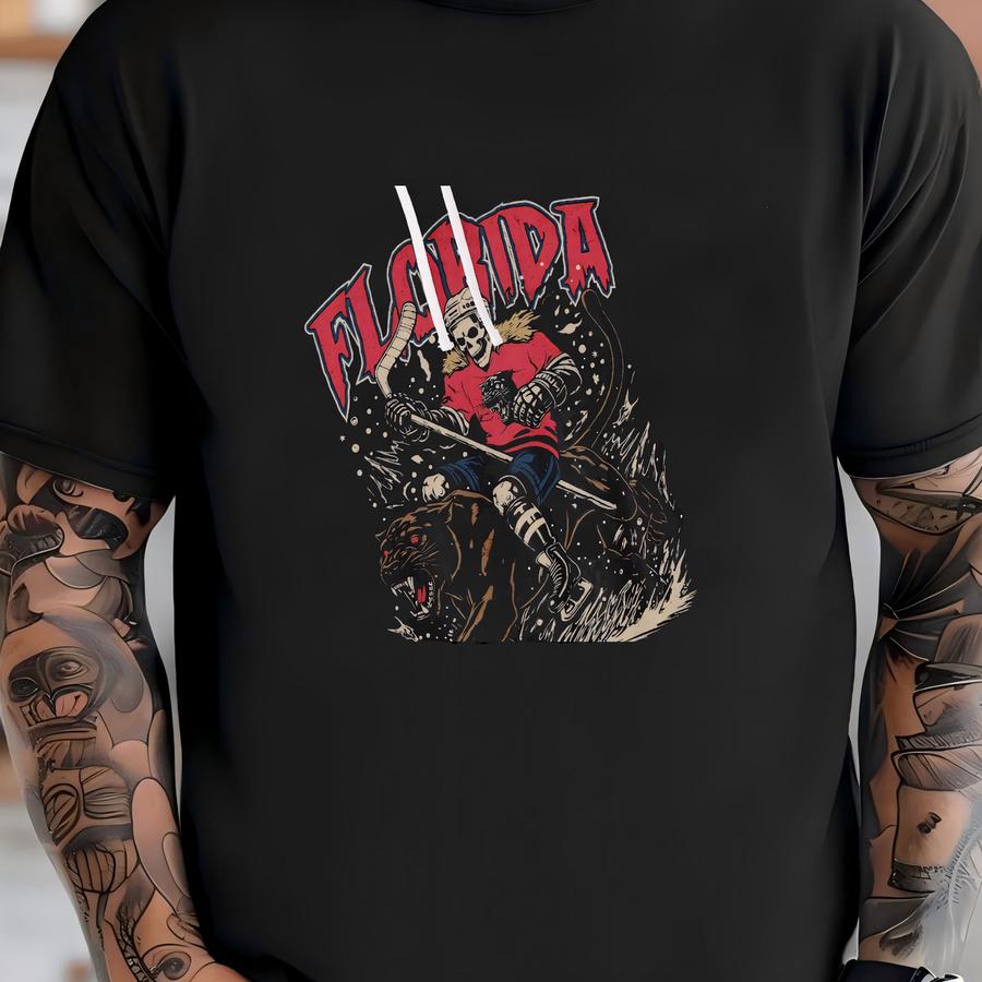 Florida Hockey Skeleton Graphic Hoodie - Vintage Panthers Hoodie T-shirt
