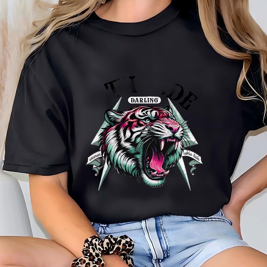 Women's Tiger Motorcycle Shirt: Biker Attitude Tee T-shirt