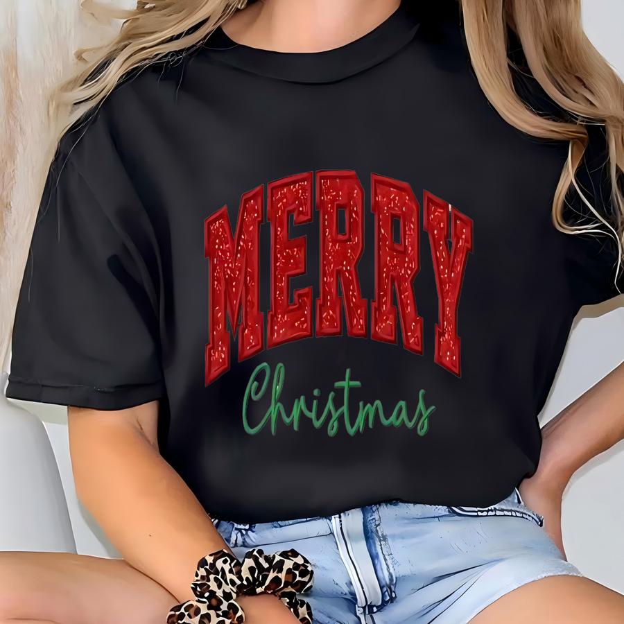 Christmas Sweatshirt Merry Christmas Sequined Applique Glitter Christmas Gift For Women Trending Christmas Gift Holiday Sweater T-shirt