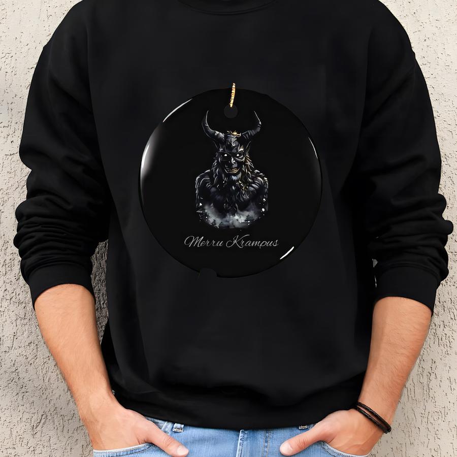 Merry Krampus Holiday Ornament: Glossy Ceramic Gift Sweatshirt