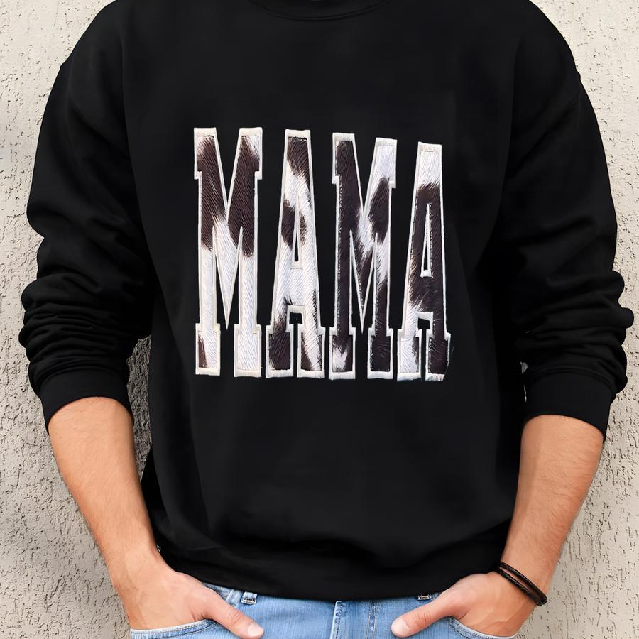 Cowhide Appliqué Mama Shirt, Mama Shirt, Y Sweatshirt