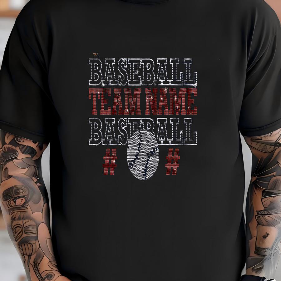 Personalized Rhinestone Baseball Team Shirt: Custom Bling Sports Tee T-shirt