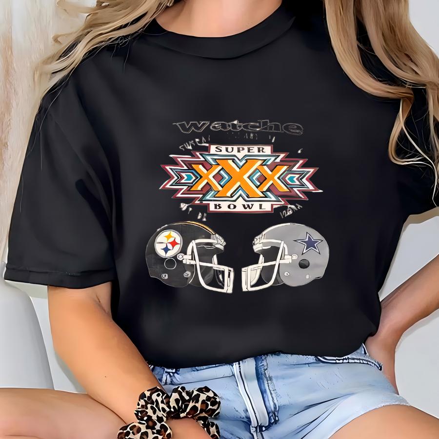 Vintage Cowboys Vs Pittsburgh Steelers T Shirt Tee Made Usa Size Large L Super Bowl Xxx 1996 Football Deion Sanders 1990s 90s T-shirt