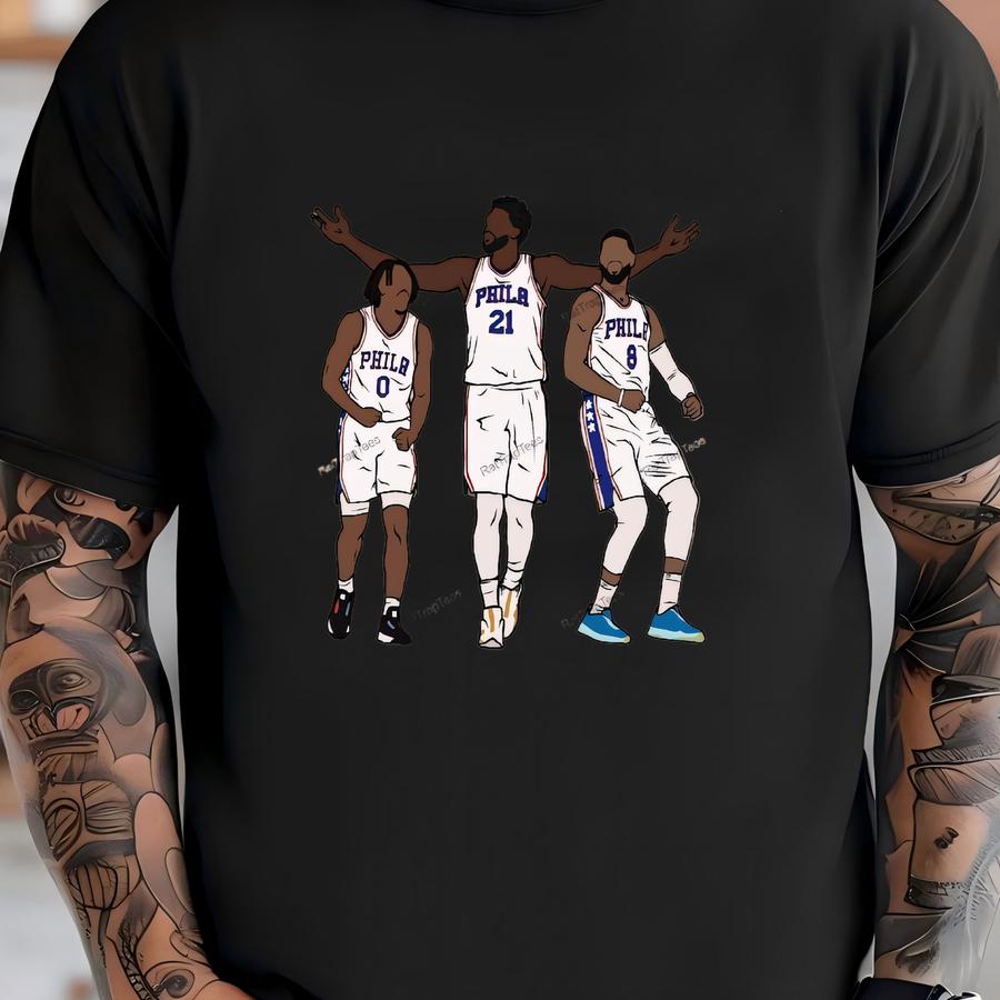Tyrese Maxey, Joel Embiid Paul George Big 3 Png Instant Digital Download (full Quality, For Personal Use) T-shirt