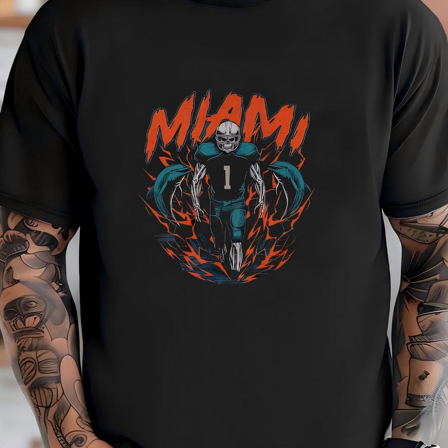 Kids Shirt Miami Football - Graphic Tees For Kids - Skeleton Shirt - Vintage - Skeleton Football Shirt - Dolphins T-shirt