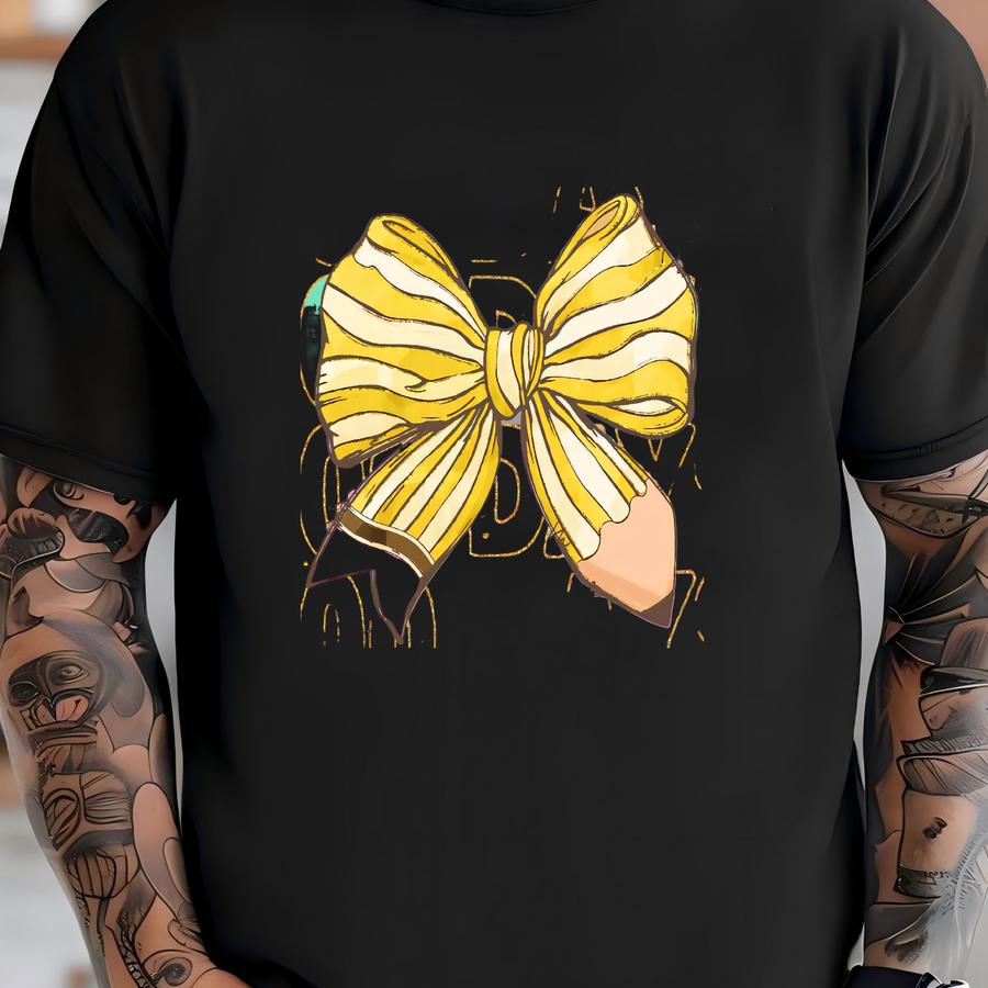 100 Days Of School Dtf Transfer: Yellow Bow, Ready To Press T-shirt