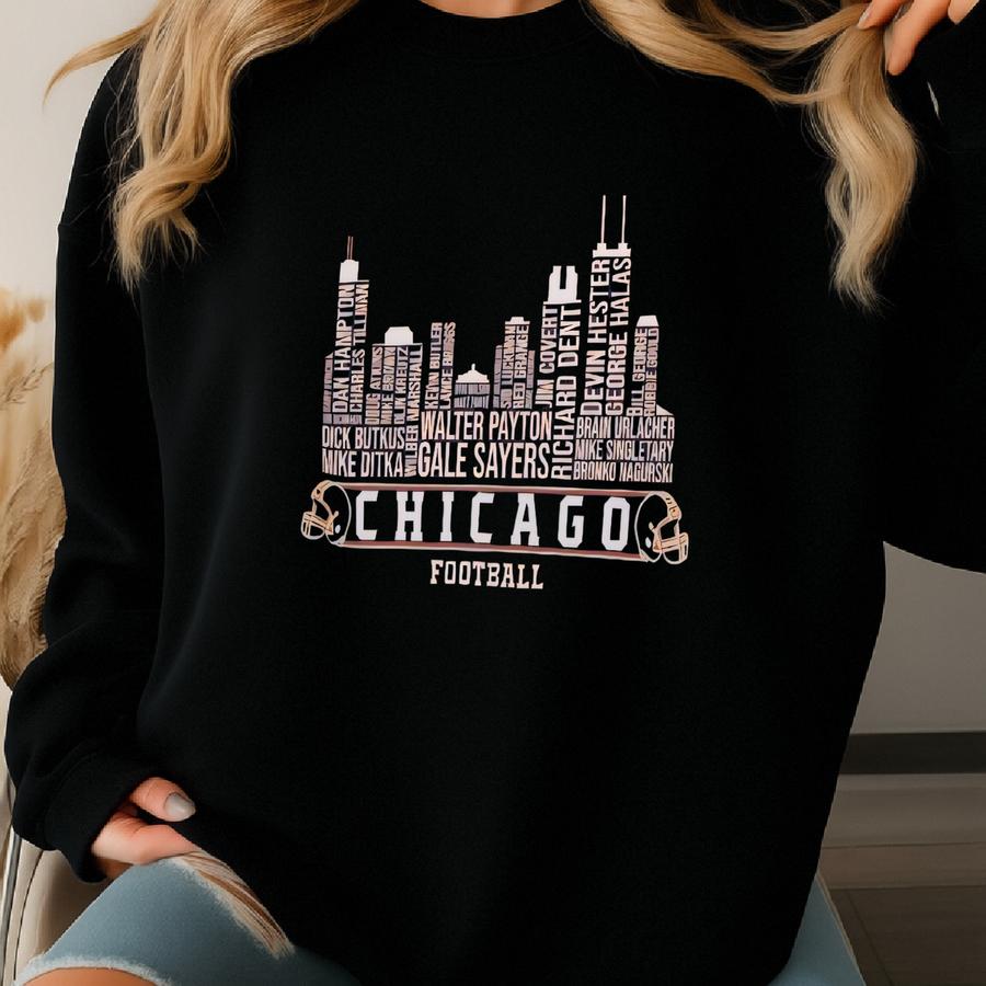 Custom Chicago Football All Time Legends Hoodie, Retro Chicago Skyline Sweatshirt, Personalized Chicago Game Day Hoodie, Retro Vintage Style Sweatshirt