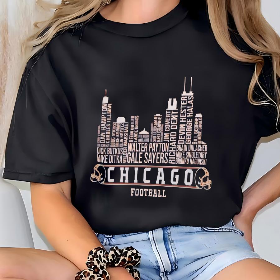 Custom Chicago Football All Time Legends Hoodie, Retro Chicago Skyline Sweatshirt, Personalized Chicago Game Day Hoodie, Retro Vintage Style T-shirt