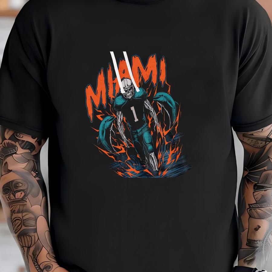 Miami Football Hoodie - Graphic Hoodie - Skeleton Shirt - - Gift Hoodie - Vintage - Skeleton Football - Dolphins T-shirt