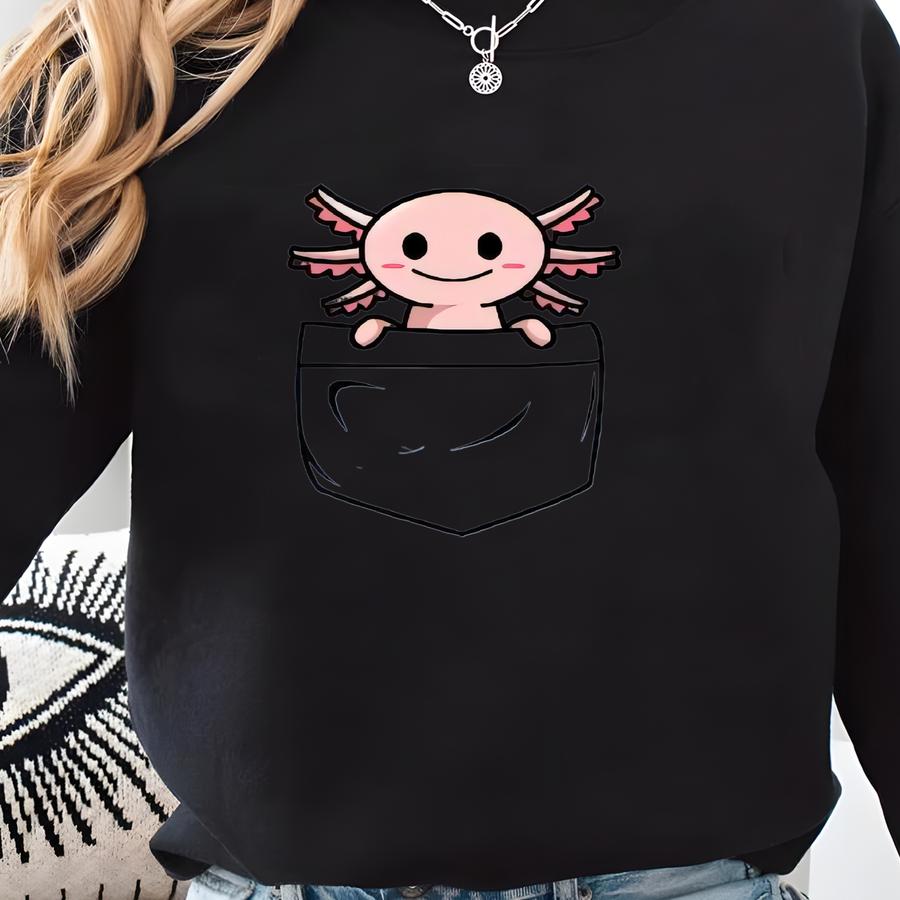 Axolotl Sweatshirt, Animal Lover Hoodie, Axolotl Gifts, Pocket Axolotl Sweater, Axolotl Birthday Gift, Cute Axolotl Apparel, Gifts For Her Sweatshirt