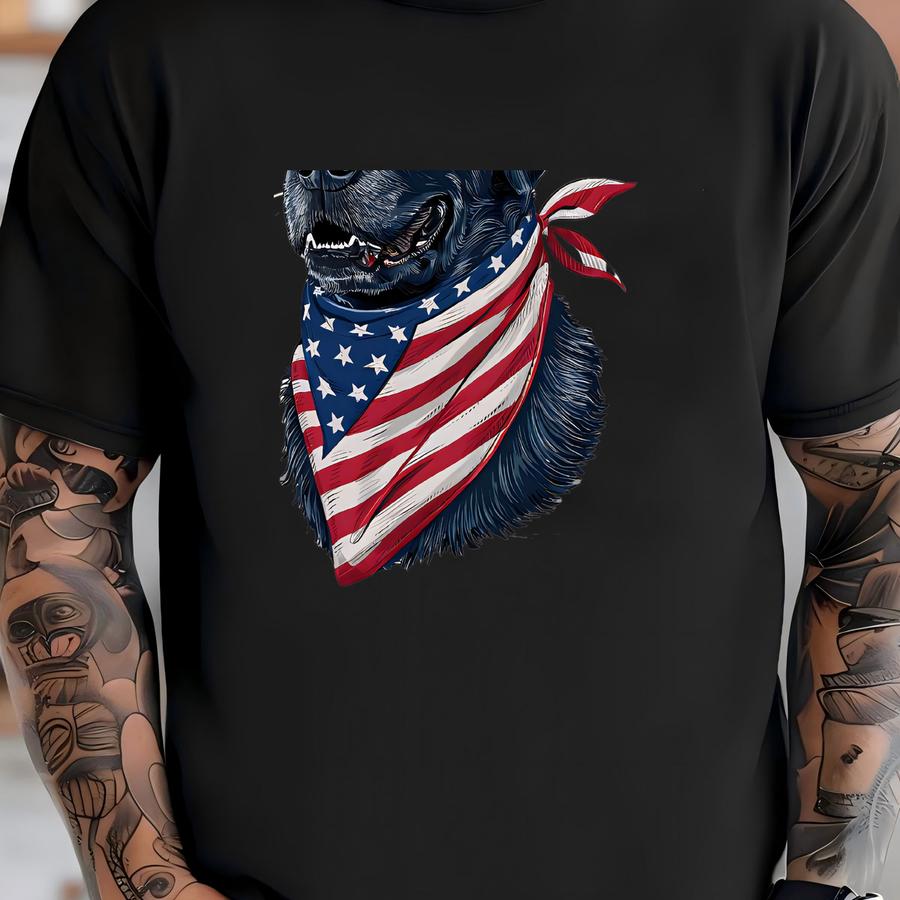 Patriotic Dog Dtf Transfer: Usa Flag, Red Hat - Easy Iron-on T-shirt