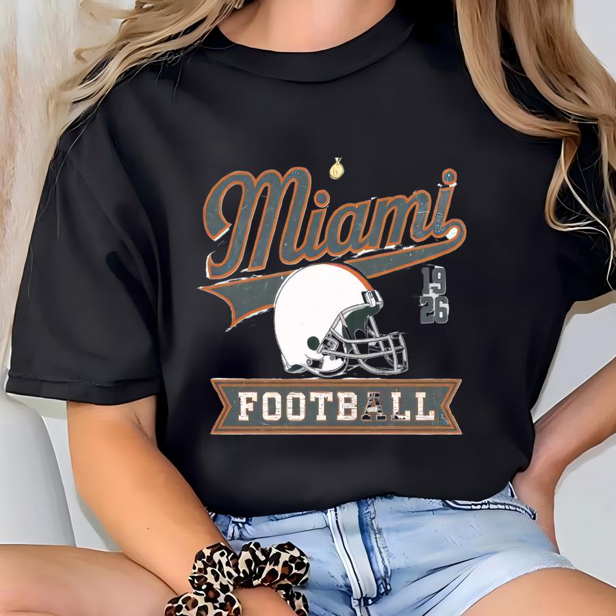 Miami Football Retro College Crewneck, Vintage Style Football Sweatshirt, Game Day Apparel, College Gift For Football Fan T-shirt