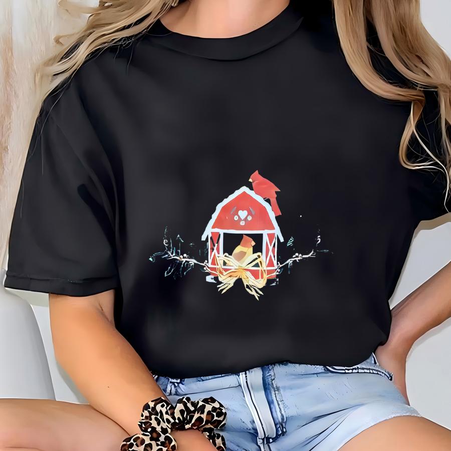 Vintage Cute Cardinal Bird Sweatshirt Cardinal Pullover Sweater Cardinal Bird Crewneck Jumper Cardinal Bird Snow Print Graphic Cute Gift T-shirt