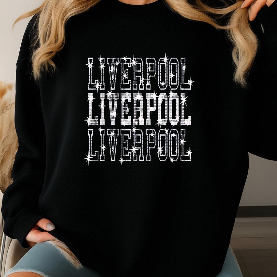 Rhinestone Liverpool Shirt, Liverpool T Shirt, Liverpool Uk T-shirt, England Uk Trip, Bling Shirt, Rhinestone T-shirt, City Of Liverpool Tee Sweatshirt