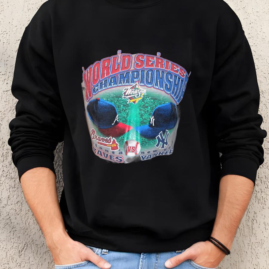 Vintage 90's Gray 1999 World Series 85-15 Mlb Sweatshirt Braves Adult L Sweatshirt