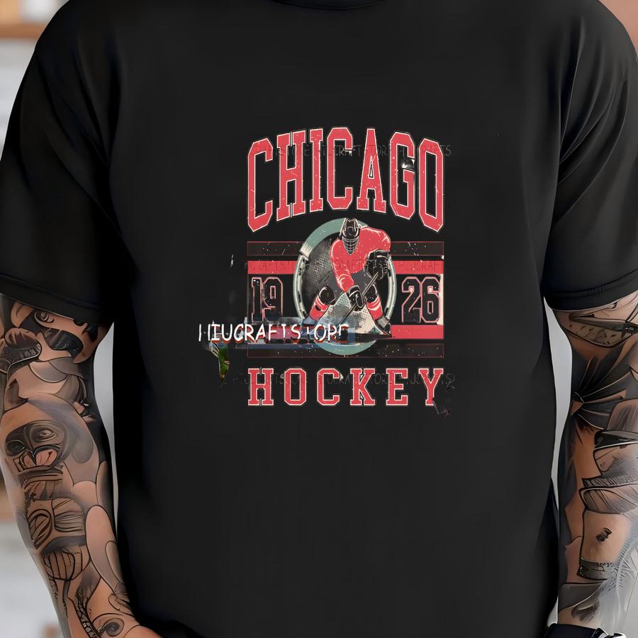 Chicago Vintage Hockey Png, Design, Hockey Png For Tee, Hockey Team Png, Chicago Png T-shirt