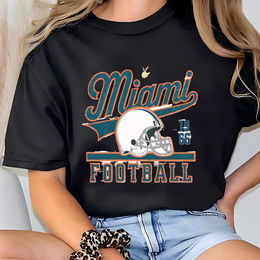 Miami Football Vintage Sweatshirt, Croquette Bow Miami Football Crewneck, Miami Football Tshirt, Dolphin Football Gift T-shirt