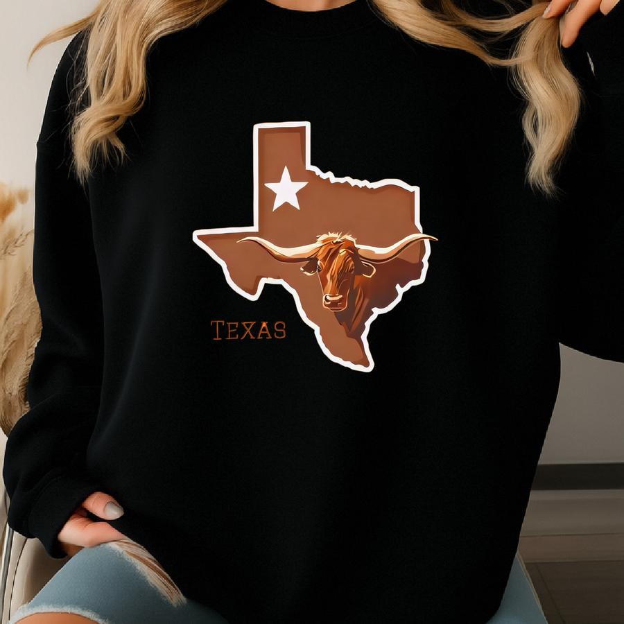 Burnt Orange Texas Longhorn Sweatshirt, Tailgate Fall Outfit, Game Day Spirit Wear, Casual Texas Pride, Austin Campus Wear, Texas Alumni Sweatshirt