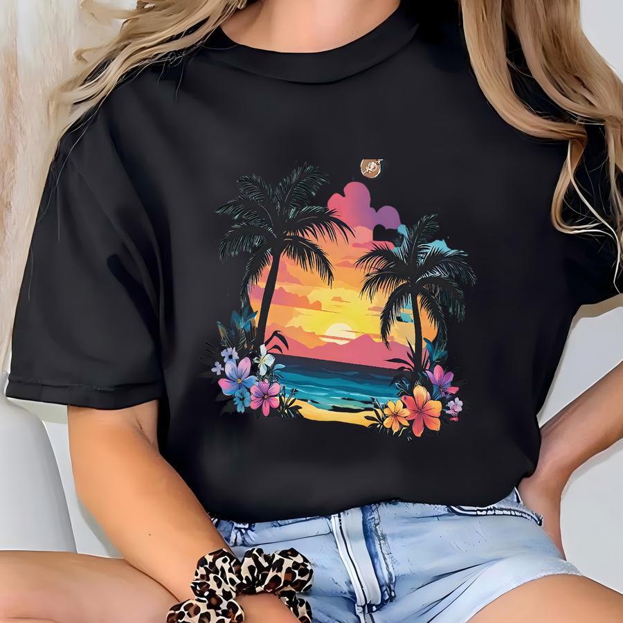 Beach Summer Tropical Hoodie Comfort Color, Beach Shirts For Women, Summer Vacation Shirts, Womens Oversized Beach Shirt T-shirt