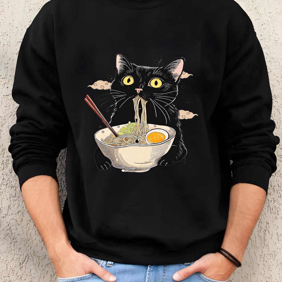 Ramen Cat T-shirt, Cat Lover Gift, Anime Cat T-shirt, Japanese Shirt, Cat T-shirt, Kawaii Shirt, Foodies Shirt, Ramen Lover Shirt, Kitty Tee Sweatshirt