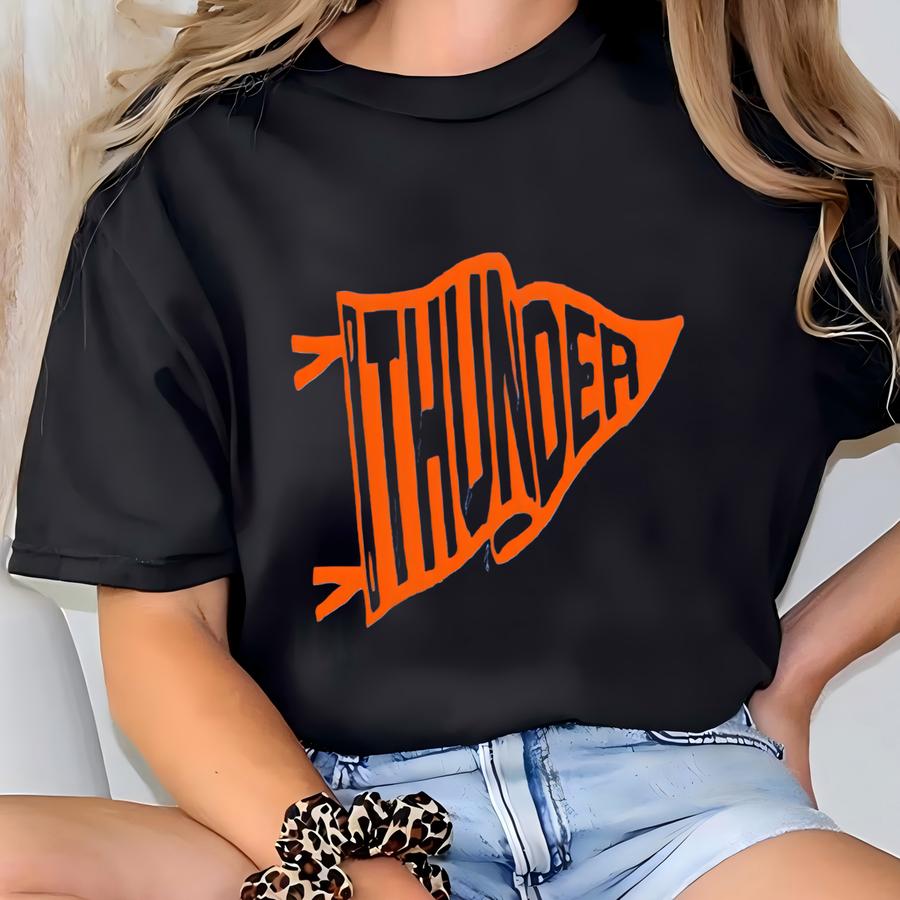 Thunder Long Sve Tshirt, Unisex Fit, Men, Women, , Minimal, Flo Blue Color, Vintage Pennant T-shirt