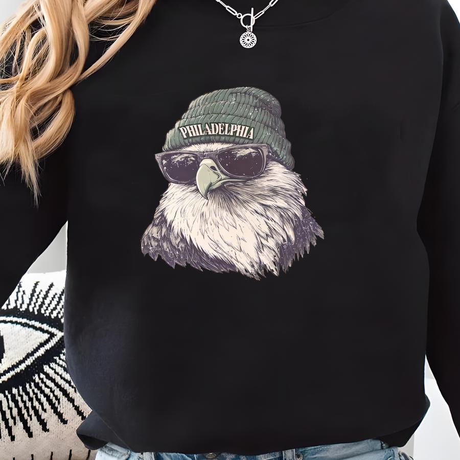 Philadelphia Football Mascot With Glasses Vintage Crewneck Sweatshirt, Retro Eagle Apparel, Philly Football Unisex Hoodie, Eagle Shirt Sweatshirt