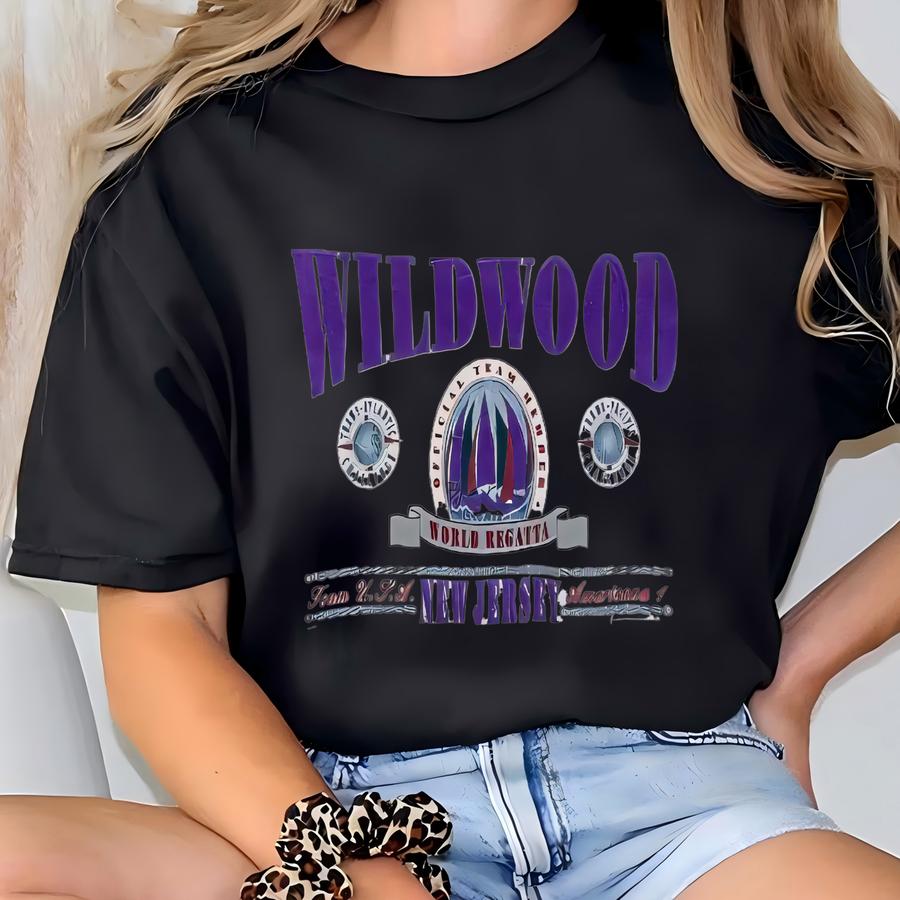 Vintage Wildwood New Jersey Sweatshirt Wildwood Pullover Sweater New Jersey Crewneck Jumper Wildwood New Jersey Print Graphic Logo White T-shirt