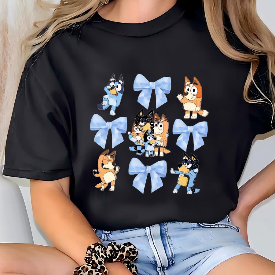 Coquette Bow Blue Dog Family Shirt: Funny Matching Couple Shirts T-shirt