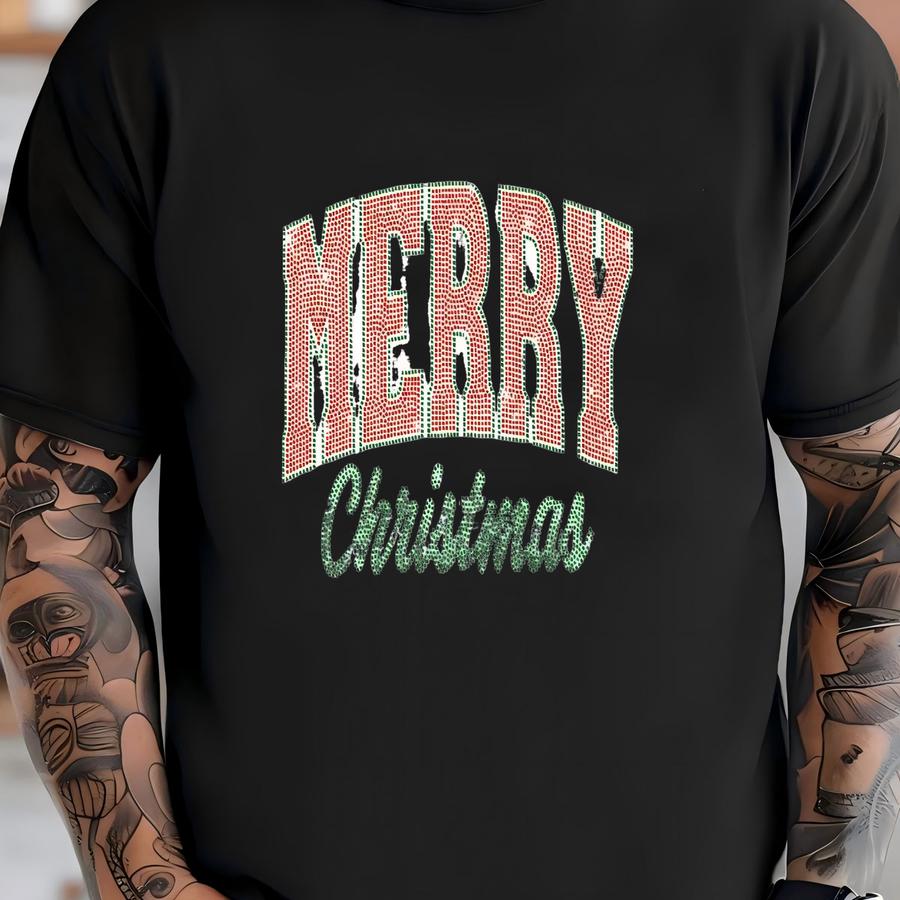 Sparkly Merry Christmas Shirt, Christmas Bling Hoodie, Sparkly Christmas Tee, Bling Christmas Gifts, Rhinestone Holiday Shirt, Dazzling Tee T-shirt
