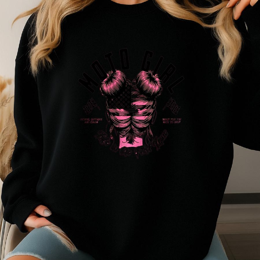Moto Girl Tank Top: Racerback Biker Design Sweatshirt