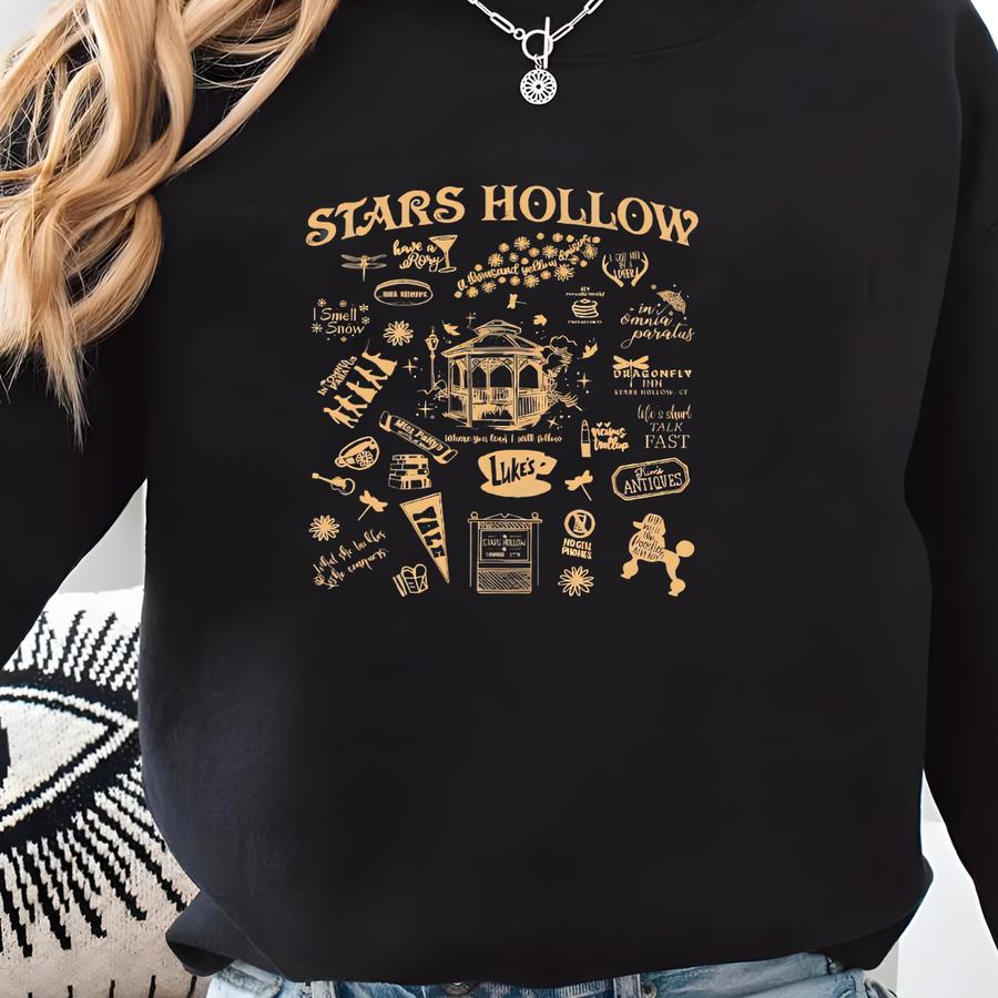 Stars Hollow Two- Sided Shirt , Back And Front Stars Hollow Adult Shirt, Lukes Diner Tee L175 Sweatshirt