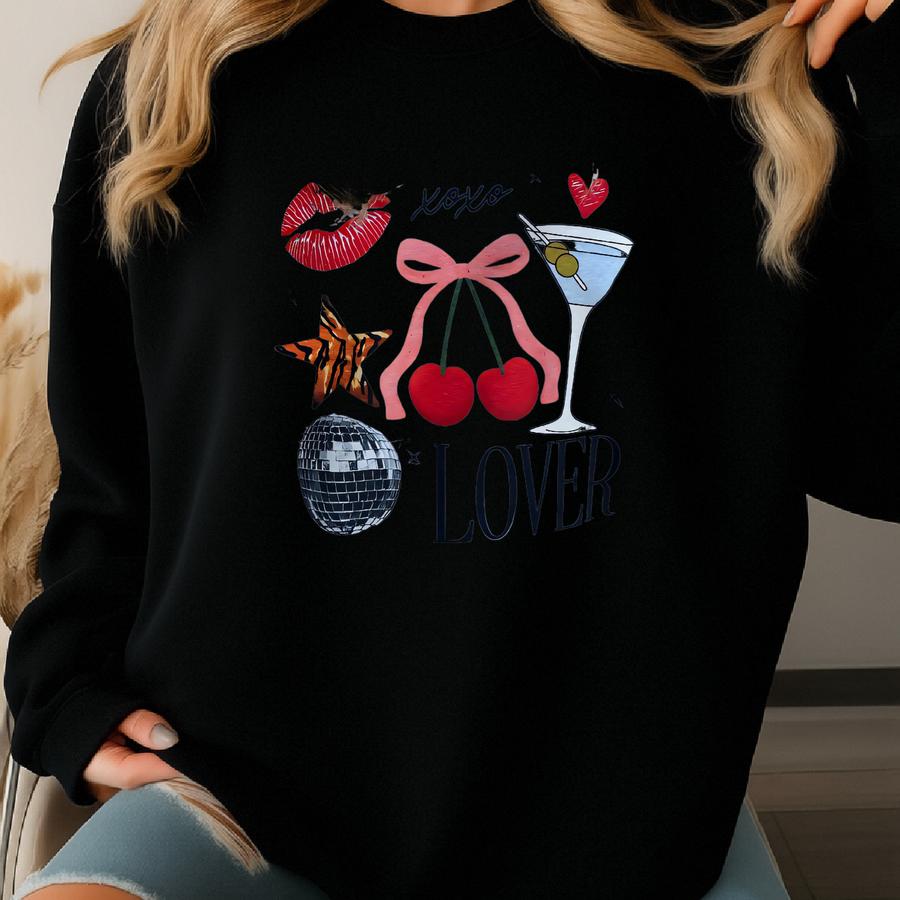 Lover Coquette Cherrys Martini Leopard Star Retro T-shirt, Gildan Crewneck Apparel, Gildan T-shirt, Cc T-shirt Sweatshirt