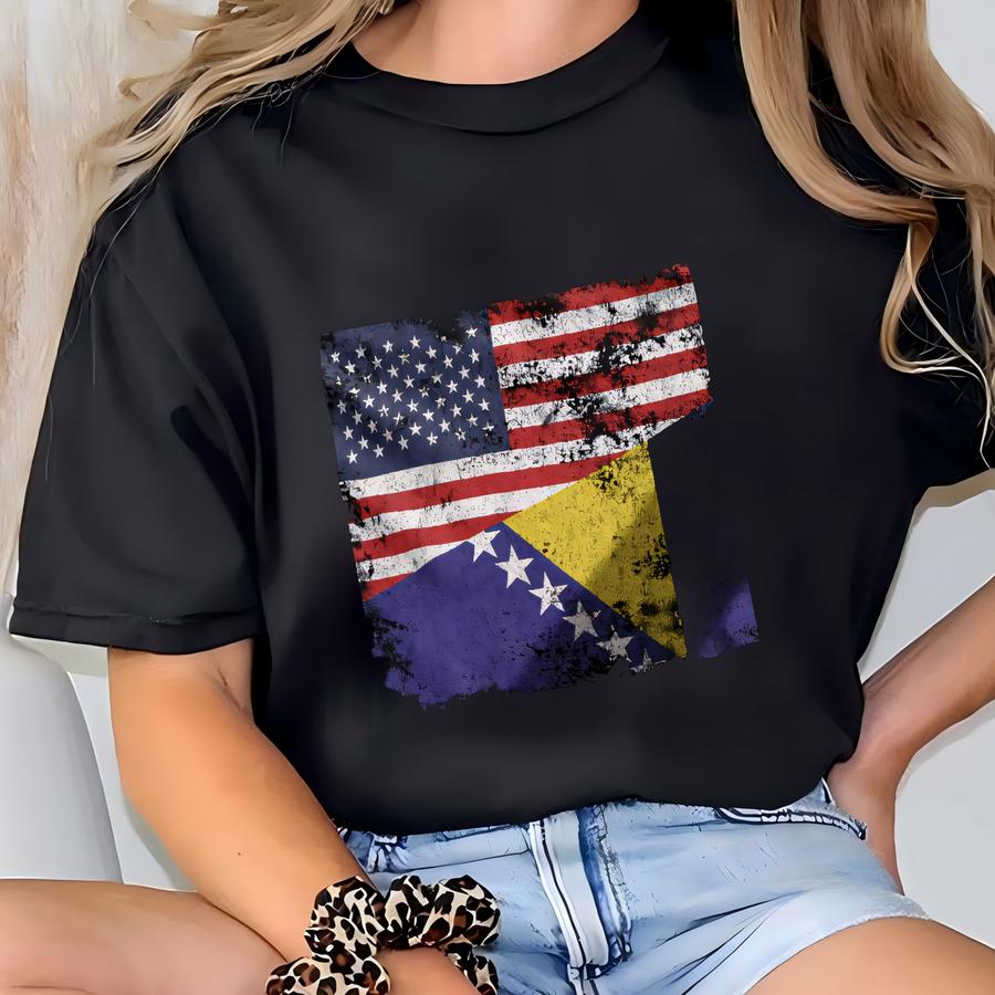 Bosnia And Herzegovina Usa Flag Hoodie T-shirt