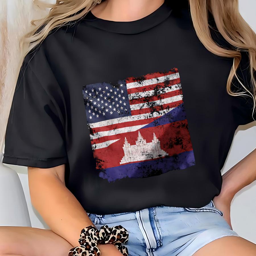 Cambodia Usa Flag Hoodie T-shirt