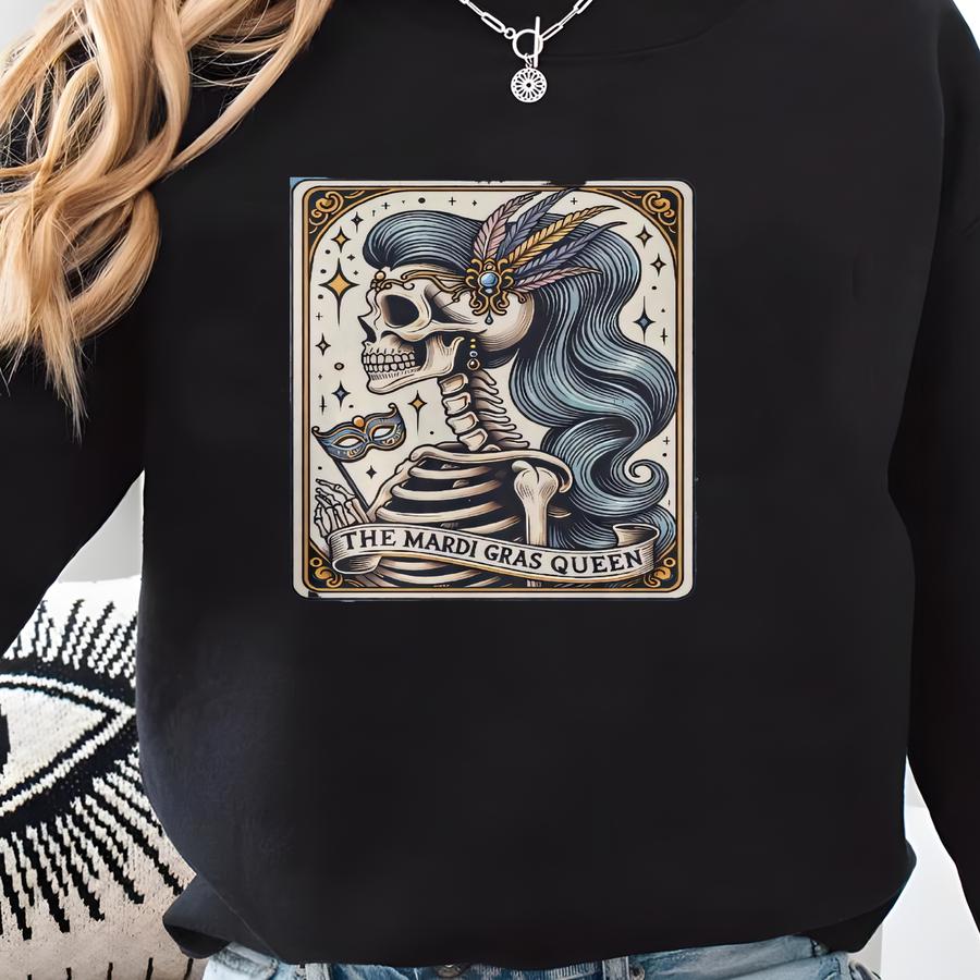 Mardi Gras Shirt, ® Mardi Gras Parade Tarot Card T-shirt, Louisiana Carnival Party Gift, Witchy Skeleton Mardi Gras Tee Sweatshirt